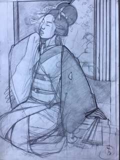 Michetz, Marc | Michetz, Marc - Dessin original - Mine de plomb + Encre de Chine - Femme Japonaise | Catawiki