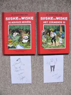 Willy Vandersteen | Suske en Wiske 53 + 54 - De Nerveuze Nerviërs + Het Zoemende Ei - Rode Klassiek Reeks + 2x pentekening van Paul Geerts - Cartonné - Réédition - (1999) | Catawiki