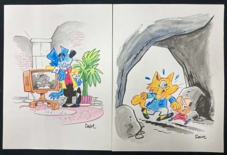 Olivier Saive | Chaminou - 2 dessins originaux en couleurs - Chaminou et le Khrompire | Catawiki