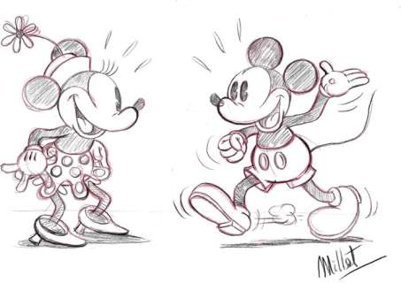 Millet | . Mickey & Minnie Mouse - Millet - Original Drawing - EO | Catawiki