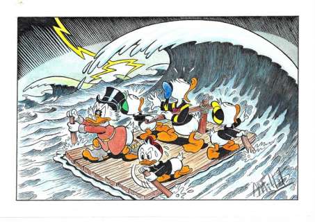 Millet | . Donald Duck, Huey, Dewey, Louie & Scrooge McDuck - Millet - Original Drawing - EO | Catawiki