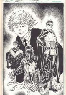 Ian Churchill, Norm Rapmund - teen titans #24 p. 11 - great beast boy with robins: nightwing, jason todd, and damian wayne splash - 2016 signed