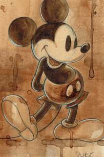 Guti | Vintage Mickey Mouse Original Coffee Painting | Catawiki