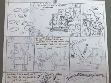 Studio Peyo | Studio Peyo - Planche originale crayonnée - Les Schtroumpfs et le Robot | Catawiki