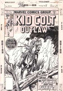 Gil Kane - kid colt outlaw #216 cover - the flame and the fury! - 1977 signed