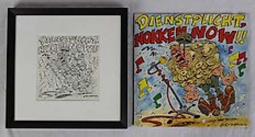 Eric Schreurs | Eric Schreurs - Originele tekening - Dienstplicht, nokken now + LP - (1992) | Catawiki