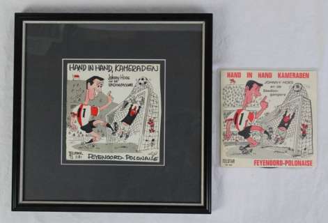 Dik Bruynesteyn | Dik Bruynesteyn - Originele voorstudie van cover - Johnny Hoes - Hand in hand kameraden / Feyenoord polonaise + single - (1965) | Catawiki