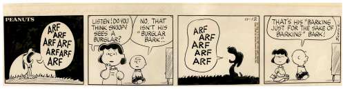 Charles Schulz Hand-Drawn ‘‘Peanuts‘‘ Comic Strip From 1960 -- Charlie Brown & Lucy Try to Interpret Snoopy‘s Barking