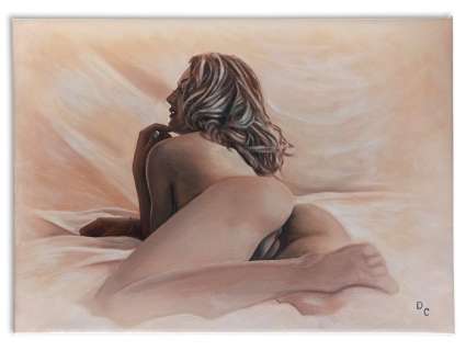Daniel Cayuela | Daniel Cayuela - Oil painting - Reclined Nude - With COA - Size: 46 x 33 cm. - (2022) | Catawiki