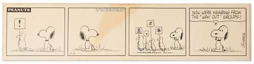 Original Charles Schulz 1964 ’’Peanuts’’ Comic Strip -- The Birds Stage a Protest, Exasperating Snoopy | Nate Sanders