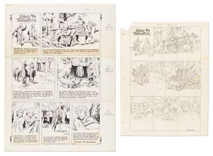 Lot of John Cullen Murphy ’’Prince Valiant’’ Sunday Comic Strip Artwork Plus Hal Foster Preliminary Sketch -- #2194 for Both Strip & Sketch, Dated 25 February 1979 | Nate Sanders