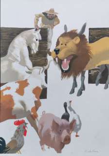 Pinter Ferenc | Pinter Ferenc Illustrazione originale "L’asino nella Pelle Di Leone" | Catawiki