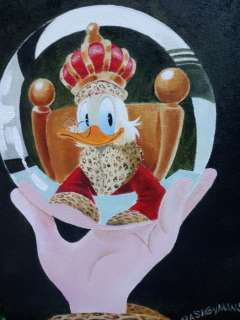 Bas Heymans | Donald Duck - Scrooge McDuck King’s Portrait in Glass Ball - Signed Original Oil on Canvas Painting by Bas Heymans | Catawiki