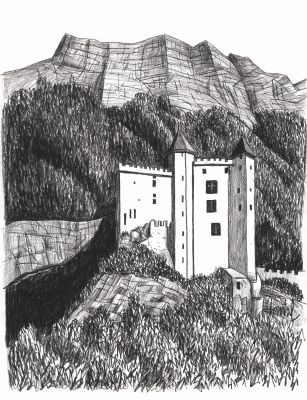Loustal | Forteresse de Miolans - Fusain sur papier | Huberty Breyne Gallery