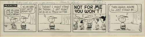 Charles SCHULZ - Striscia originale PEANUTS. United Feature Syndicate 1964. Cm. 72,5 x 18,5 Con dedica autografa : ‘For the Geislers with Best Wishes on Your Anniversary – Charles M. Schulz’ PREZZO A RICHIESTA – PRICE UPON REQUEST