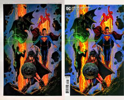 Travis Charest - justice league #50 large painted cover (wonder woman, green lantern, batman, superman, flash! )