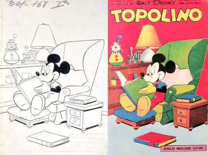 Ambrogio Vergani | Topolino Libretto 168 - Original Inked Mickey Cover Painting by Ambrogio Vergani - No reserve price! - (1957) | Catawiki