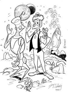 Sergio Cabella | Topolino - Gyro Gearloose on another planet - Signed Original Inked Unpublished Drawing by Sergio Cabella - (2022) | Catawiki