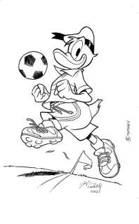 Sergio Cabella | Topolino - Donald playing Soccer - Signed Original Inked Unpublished Painting by Sergio Cabella - (2022) | Catawiki