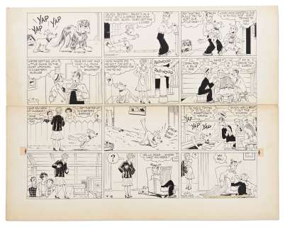 Chic Young Hand-Drawn ’’Blondie’’ Sunday Comic Strip From 1941 -- Bumstead and Daisy Have Each Other’s Backs | Nate Sanders