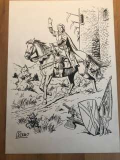 Claus Scholz | De Rode Ridder - Originele tekening door Scholz Claus - De Rode Ridder op paard voor burcht - Formaat A3 42 cm x 29,7 cm | Catawiki