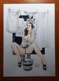 Luca Raimondo | L. Raimondo - original illustration "Sexy laundress" - Page volante - Exemplaire unique - (2023) | Catawiki