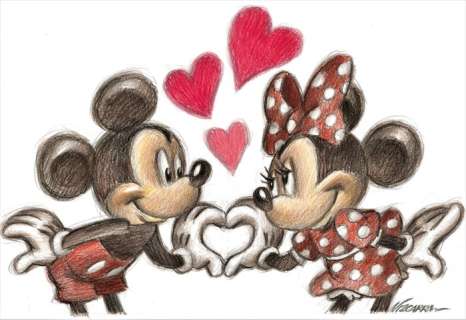 Joan Vizcarra | Mickey & Minnie Mouse in Love - Better To Be Two - Original Drawing - Joan Vizcarra - Pencil Art - Original Artwork | Catawiki