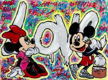 Alberto Ricardo | Mickey Mouse - Mickey Mouse & Minnie Mouse - LOVE - $ Kissing - Alberto Ricardo - 80 x 60 cm | Catawiki