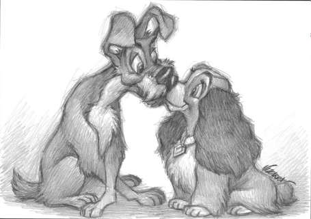 Joan Vizcarra | Lady and the Tramp, The Kiss - Original Drawing - Joan Vizcarra - Pencil Art - Original Artwork | Catawiki