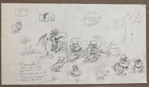 Macherot, Raymond | Macherot, Raymond - Dessin original crayonné - Journal Spirou - Recherches de personnages | Catawiki