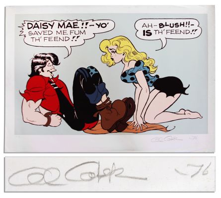 Giant ’’Li’l Abner’’ Litho Featuring Abner & Daisy Mae -- Artist Proof Labeled ’’EA 16/30’’ & Signed ’’Al Capp ’76’’ in Pencil -- 44’’ x 31.5’’ -- Small Tear to Top Edge, Very Good | Nate Sanders