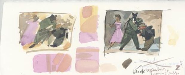 Juanjo Guarnido | Blacksad, Tome 3, Âme Rouge, Recherches de case, case n°4 planche 36 | Galerie 9ème Art