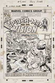 Gil Kane and Frank Giacoia Marvel Team-Up #5 Spider-Man and the Vision Cover Original Art (Marvel, 1972). Face -