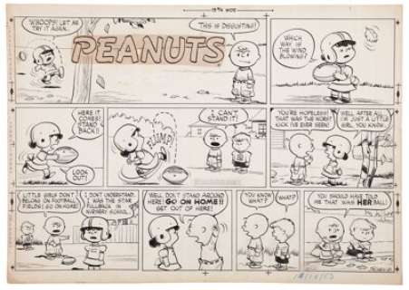 Charles Schulz Peanuts Football Sunday Comic Strip Original Art dated 10-18-53 (United Feature Syndicate, - | Heritage