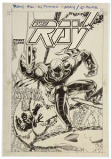 Manny Clark The Ray #12 Cover Original Art (DC, 1995). The Ray is in hot pursuit of the menace known as Mystek -