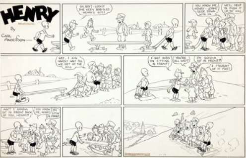 Carl Anderson Henry Sunday Comic Strip Original Art dated 1-17-37 (King Features, 1937). Without saying a word, -