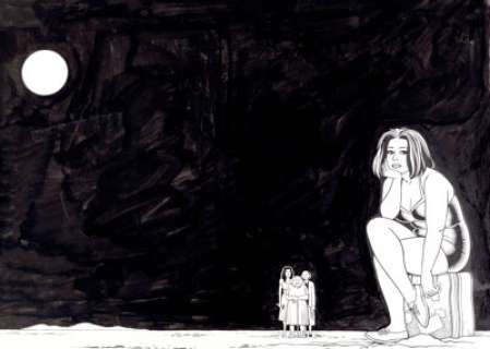 Jaime and Gilbert Hernandez Love and Rockets #40 Cover Original Art (Fantagraphics, 1993). Under a full moon, Maggie -