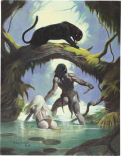  - Mike Hoffman - Barbarian and Black Panther Painting Original Art (1997)....