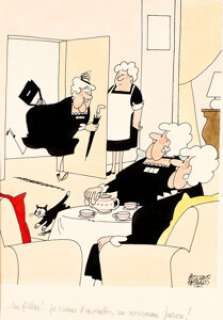 Jacques Faizant - Les Filles ! Illustration Originale (1985). Jacques Faizant Les Filles! Original Art Illustration (1985).