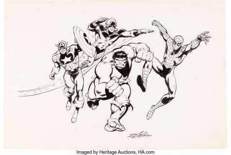 Adams, Neal | Neal Adams - Captain America, Captain Marvel, The Hulk, and Spider-Man Licensing/Product Illustration Original Art and Colorfo... (Total: 3 Items) | Heritage