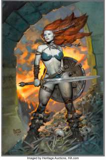 Unidentified Dynamite Entertainment artist - Ryan Brown Immortal Red Sonja #3 Variant Cover Original Art (Dynamite Entertainment, 2022)....