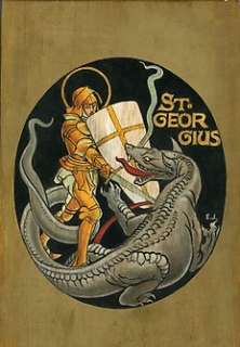 Edgar Pierre Jacobs - Jacobs, E.P. - Dessin original sur bois - St-Georgius et le dragon - Oeuvre commandée par Michel Deligne - (1970)