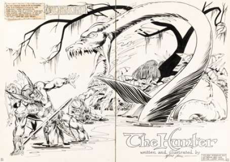 Mike Grell - Warlord #13 Double Splash Pages 2-3 Original Art (DC, 1978). (Total: 2 Items)