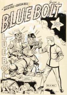 Al Plastino | Blue Bolt V4#1 (#37) Cover Original Art (Novelty Press, 1943). | Heritage