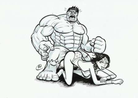 Ramis | Ramis - Original drawing - underground comic - sexy girl - Hulk vs Wonder Woman - EO | Catawiki