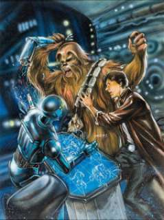 Joe Phillips Star Wars Galaxy Series 2 "New Visions 2" #261 Han Solo and Chewbacca Trading Card Painting Original Art (Topps, 1994).