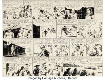 Pierre Frisano Collection Pic Aventures, Pat Kee et le Requin Story Page 7 Original Art (Éditions et Imprimerie P.I.C., 1946-48).