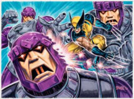 Bob Larkin Fleer Ultra X-Men ’94 X-Men’s Greatest Battles #4 "Wolverine vs. Sentinels" Trading Card Original Art (Marvel/Fleer, 1994). | Heritage