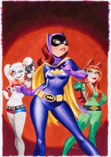 Bruce Timm The Batman Adventures #12 Batgirl, Harley Quinn, and Poison Ivy Color Variant Cover Original Art (DC, 2016).