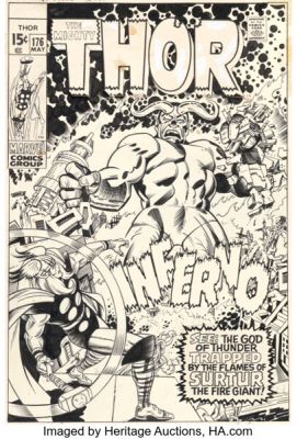 Jack Kirby and Bill Everett Thor #176 Cover Original Art (Marvel, 1970). | Heritage